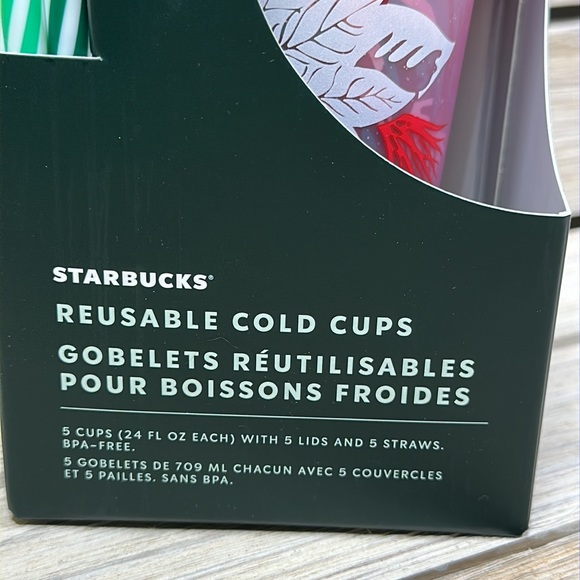 Starbucks 2022 Holiday Winter Reusable 24 oz. Cold Cups 5 pack w/ Straws - Picture 6 of 6